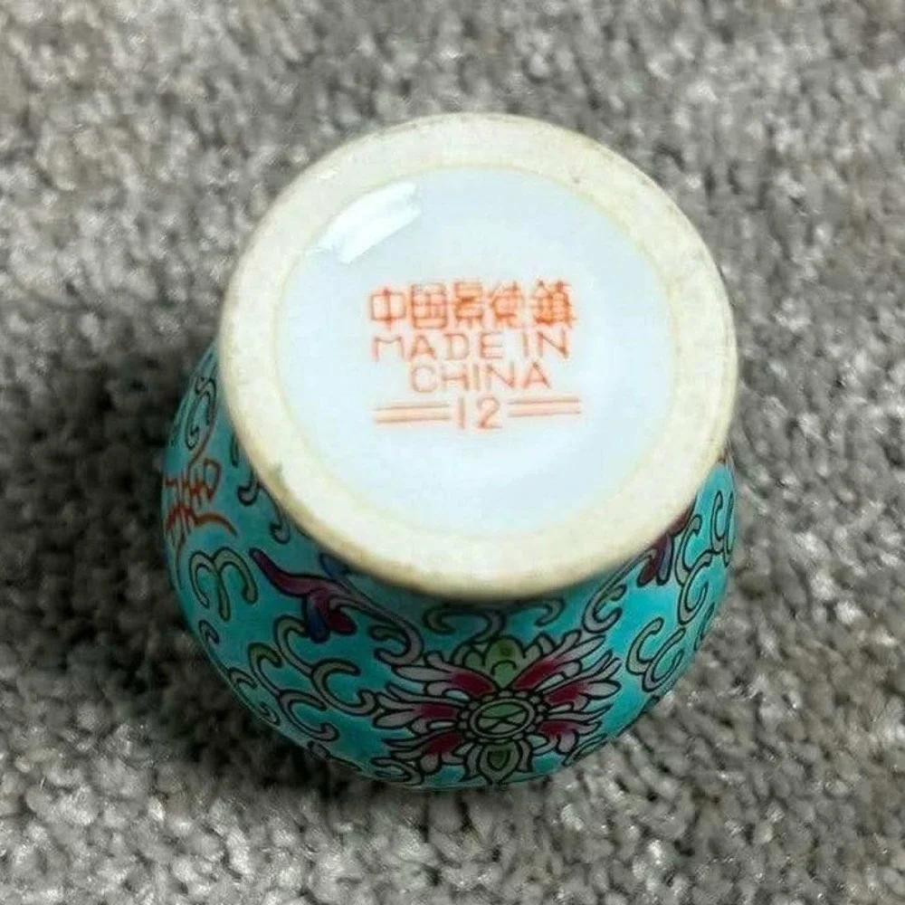 Jingdezhen Miniature Bud Vase Turquoise Famille Rose Floral Porcelain China